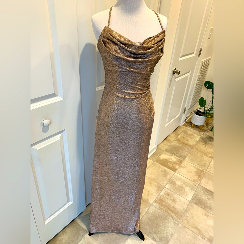 Beautiful bronze long dress with side slit